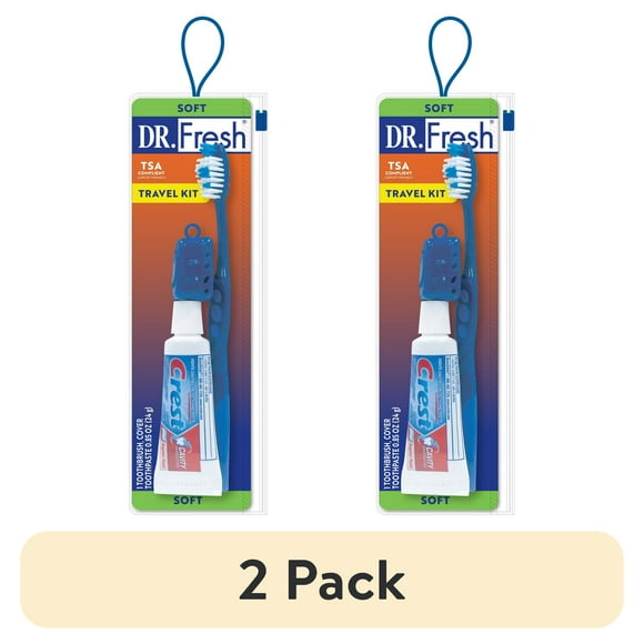 (2 pack) Dr. Fresh Oral Care Toothbrush Travel Kit with Cap & Toothpaste, Soft Bristle