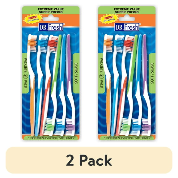 (2 pack) Dr. Fresh Toothbrushes with Tongue Cleaner, Soft, 6 Count