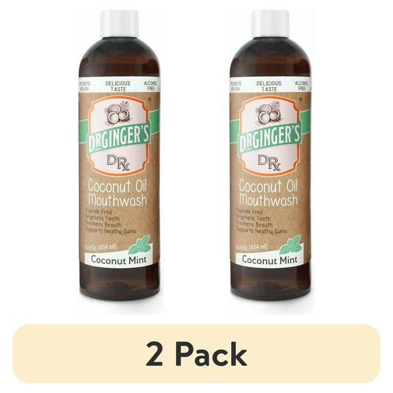 (2 pack) Dr. Ginger's Coconut Oil Pulling Mouthwash, All-Natural, Coconut Mint Flavor, 14fl oz, 1ct