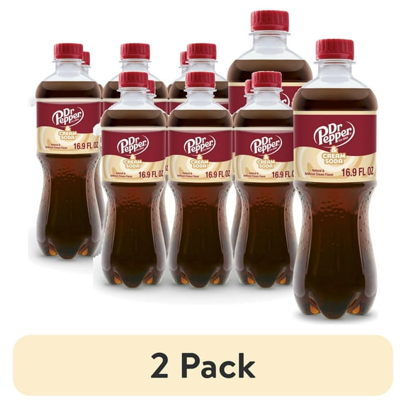 (2 pack) Dr Pepper & Cream Soda Pop, 16.9 fl oz, 6 Pack Bottles