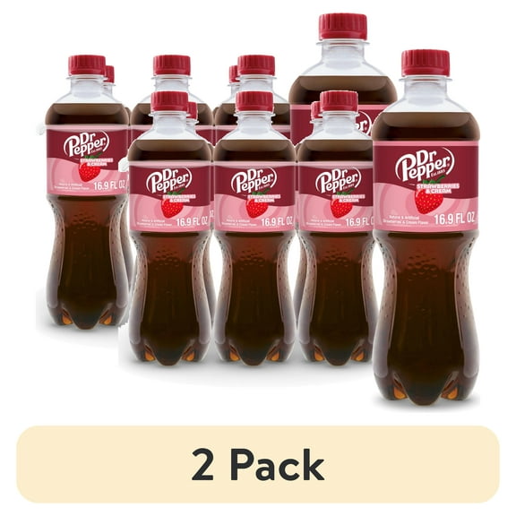 Dr Pepper Strawberries and Cream Soda Pop, 16.9 fl oz, 6 Pack Bottles