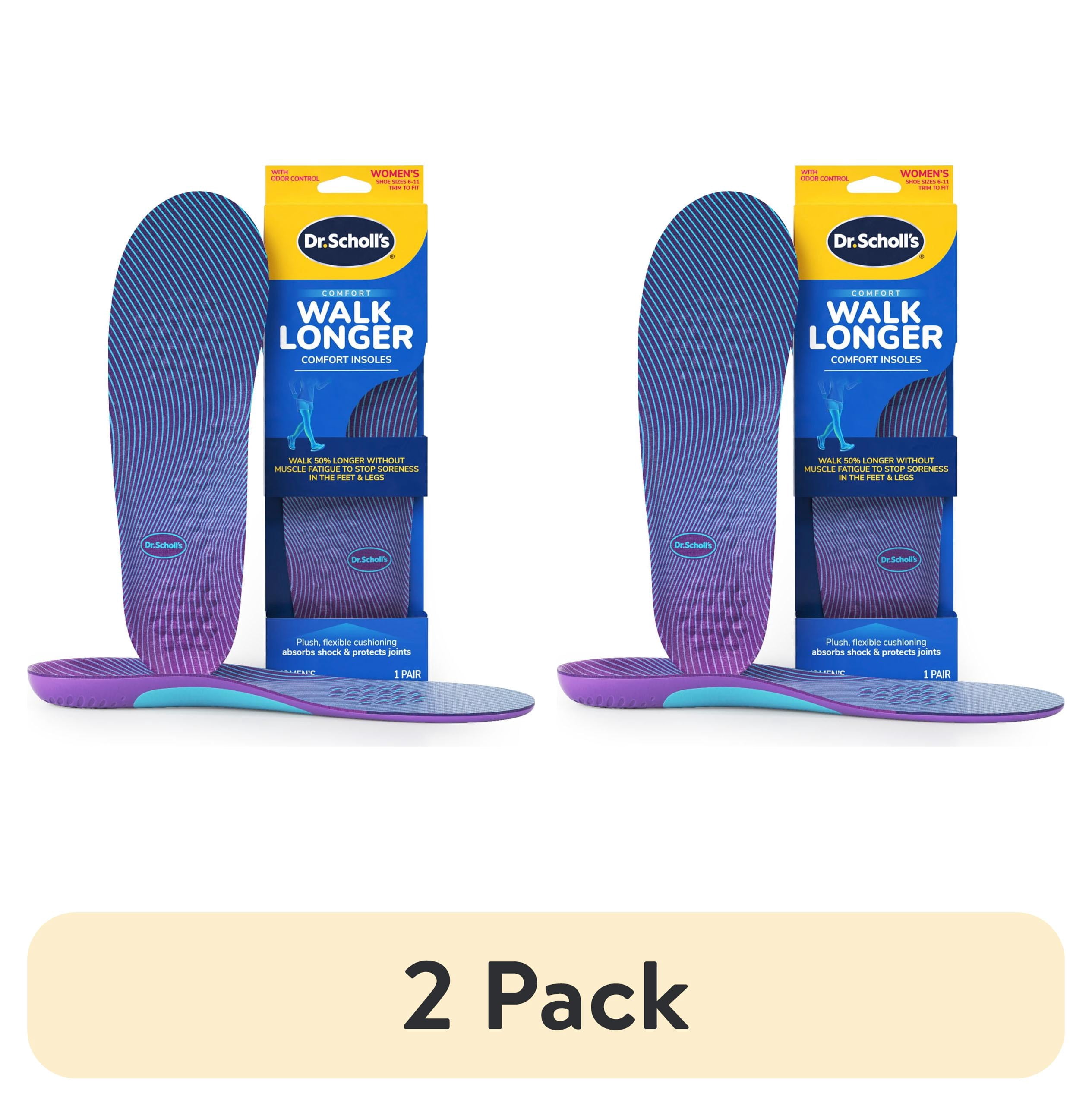 (2 pack) Dr. Scholl's Walk Longer Insoles, Comfortable Plush Foam Inserts for Women, Sizes 6-10
