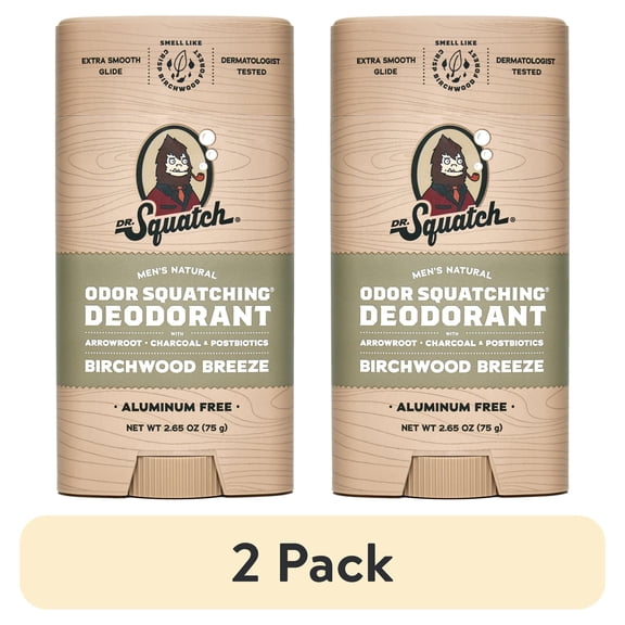 (2 pack) Dr. Squatch Mens Aluminum Free Deodorant, Natural Deodorant for Men, Birchwood Breeze, 2.65 Oz