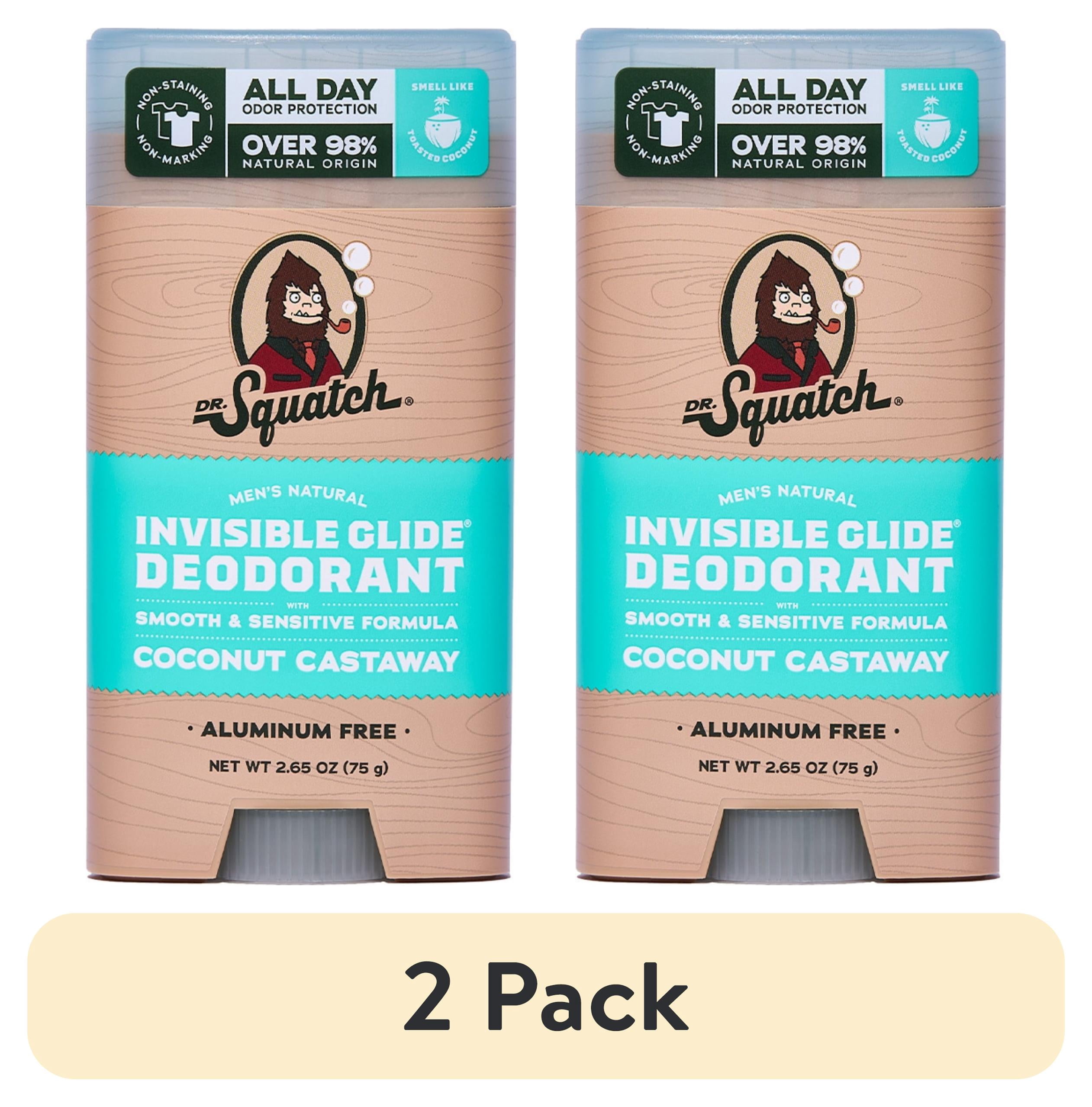 (2 pack) Dr. Squatch Mens Invisible Glide Deodorant Stick, Natural Aluminum Free Deodorant for Men, Coconut Castaway, 2.65 Oz