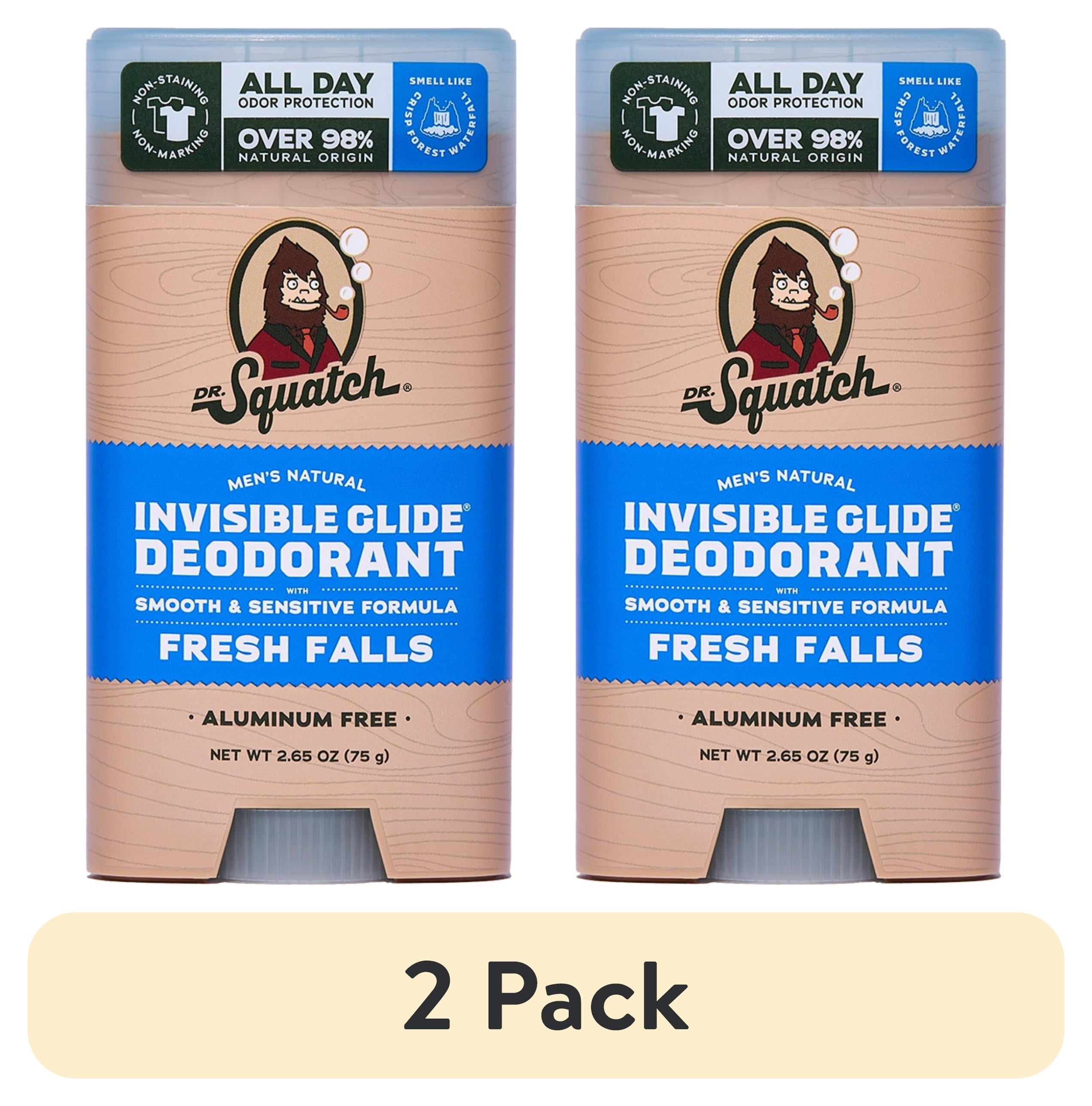(2 pack) Dr. Squatch Mens Invisible Glide Deodorant Stick, Natural Aluminum Free Deodorant for Men, Fresh Falls, 2.65 Oz