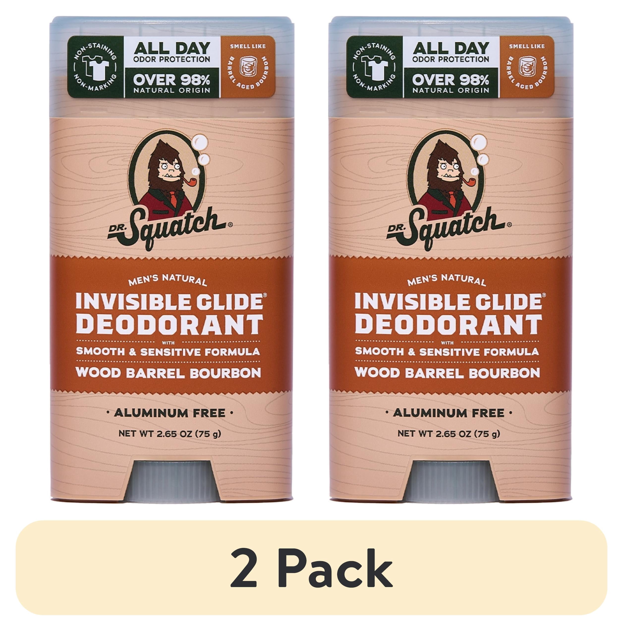 (2 pack) Dr. Squatch Mens Invisible Glide Deodorant Stick, Natural Aluminum Free Deodorant for Men, Wood Barrel Bourbon, 2.65 Oz