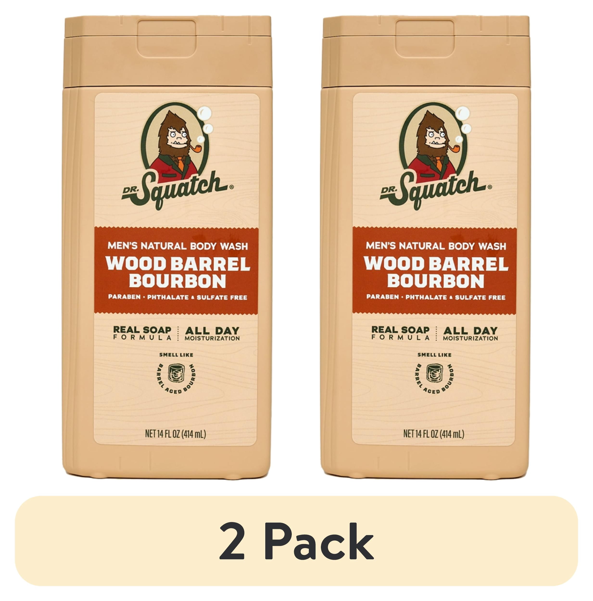 (2 pack) Dr. Squatch Mens Natural Body Wash, Sulfate Free Moisturizing Body Wash for men, Wood Barrel Bourbon, 14 fl Oz