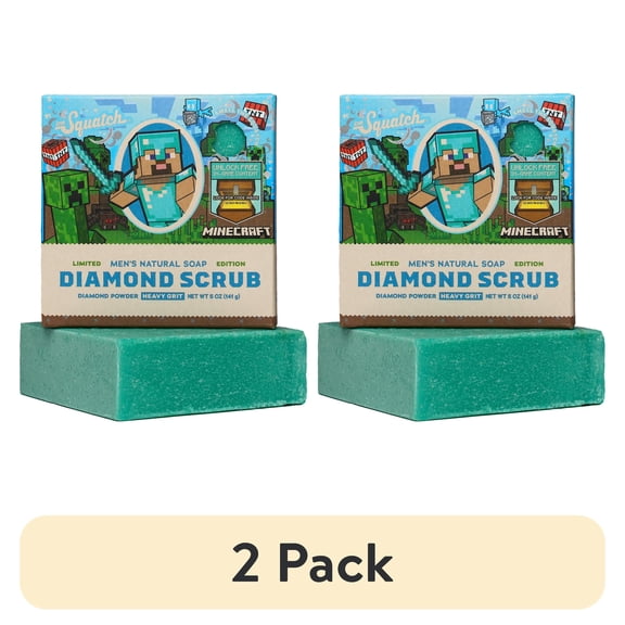 (2 pack) Dr. Squatch x Minecraft Diamond Scrub Bar Soap for Men Limited Edition Natural Body Soap, 5 oz