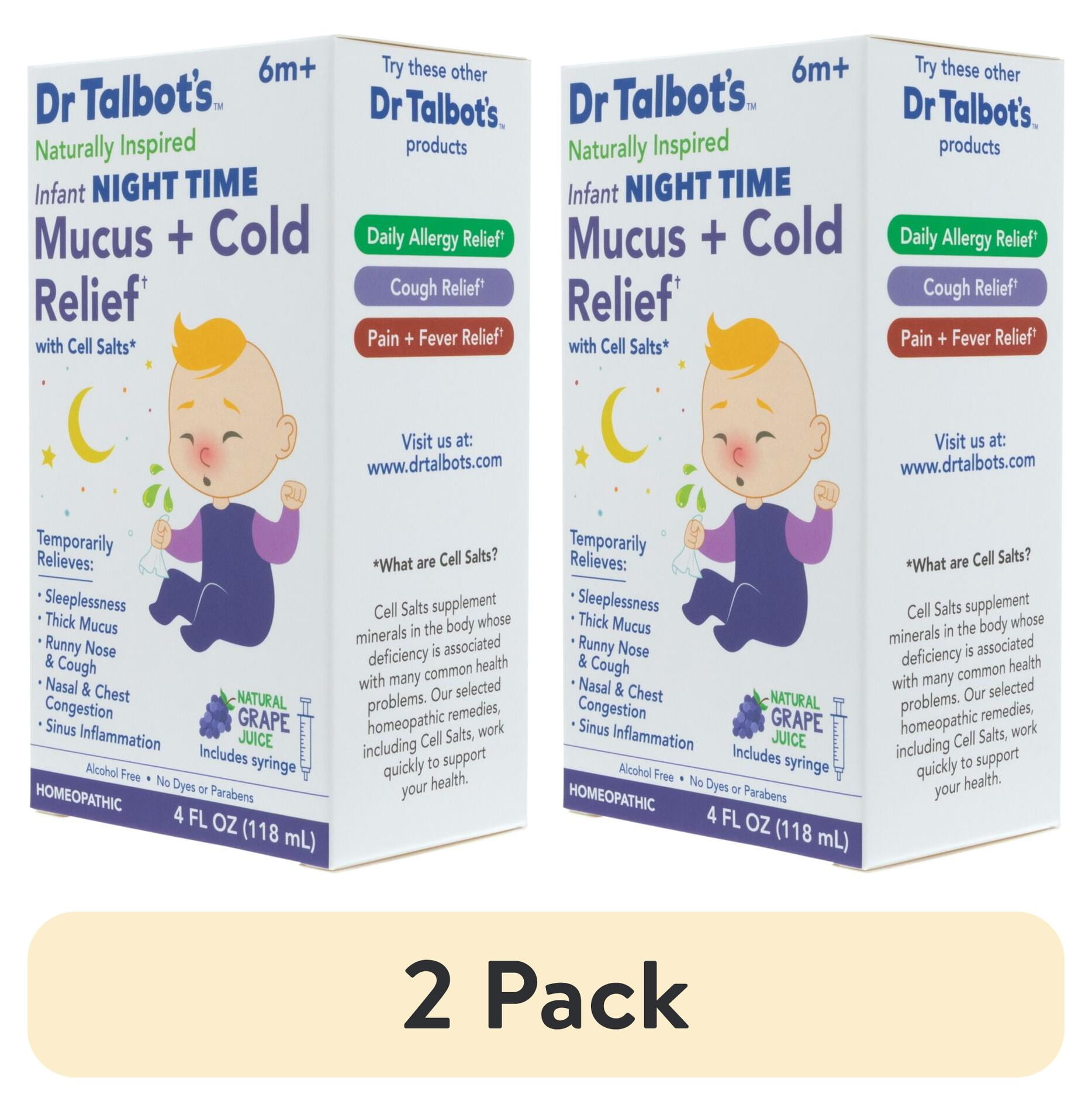 (2 pack) Dr. Talbot's Infant Night Time Mucus and Cold Relief Medicine with Cell Salts, Grape, 4 fl oz