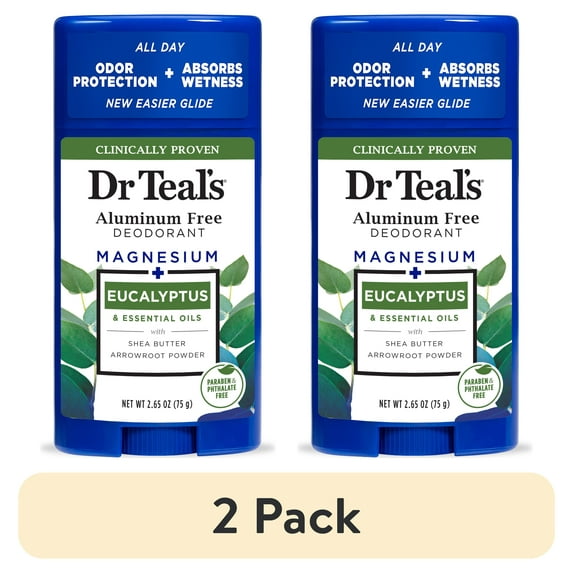 (2 pack) Dr Teal's Aluminum Free Deodorant, Eucalyptus with Essential Oils, 2.65 oz
