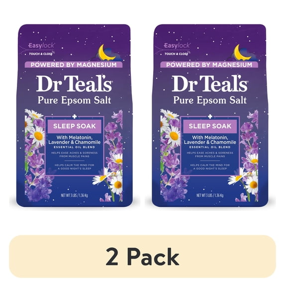(2 pack) Dr Teal's Epsom Salt Magnesium Soak, Sleep Blend with Melatonin, Lavender & Chamomile, 3 lbs