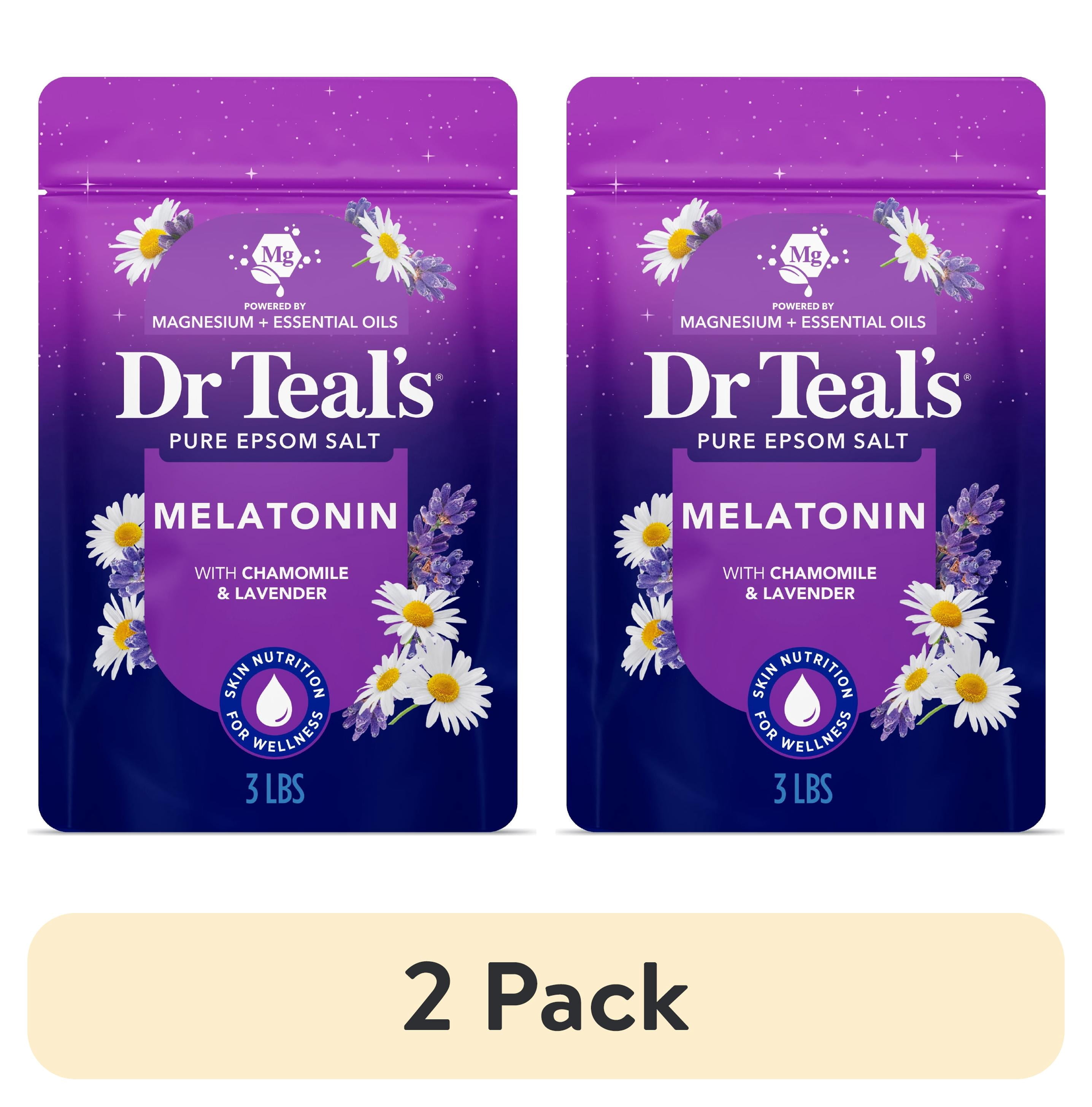 (2 pack) Dr Teal's Epsom Salt Magnesium Soak, Sleep Blend with Melatonin, Lavender & Chamomile, 3 lbs