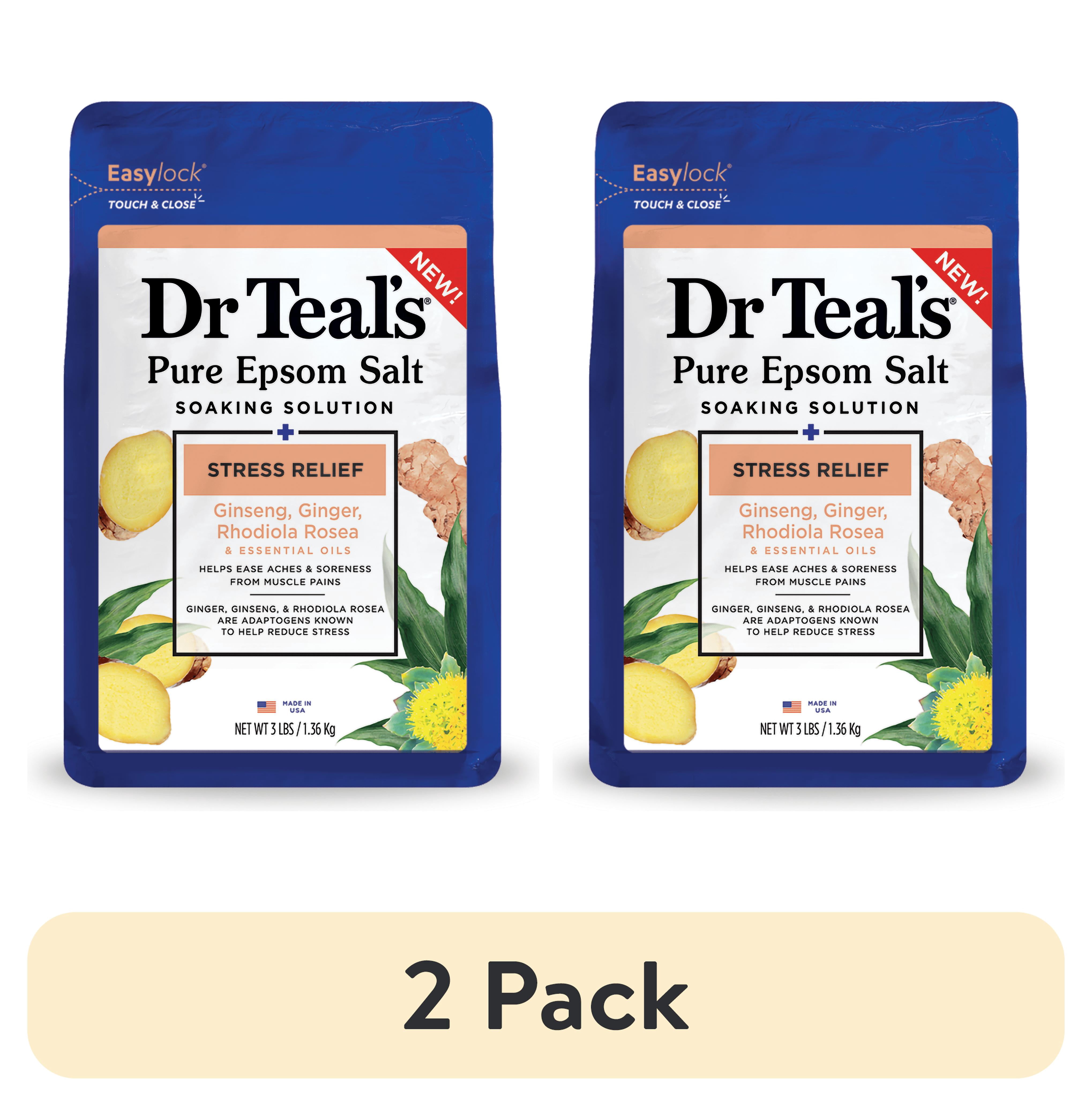 (2 pack) Dr Teal's Epsom Salt Magnesium Soak, Stress Relief with Ginseng & Ginger, 3 lbs