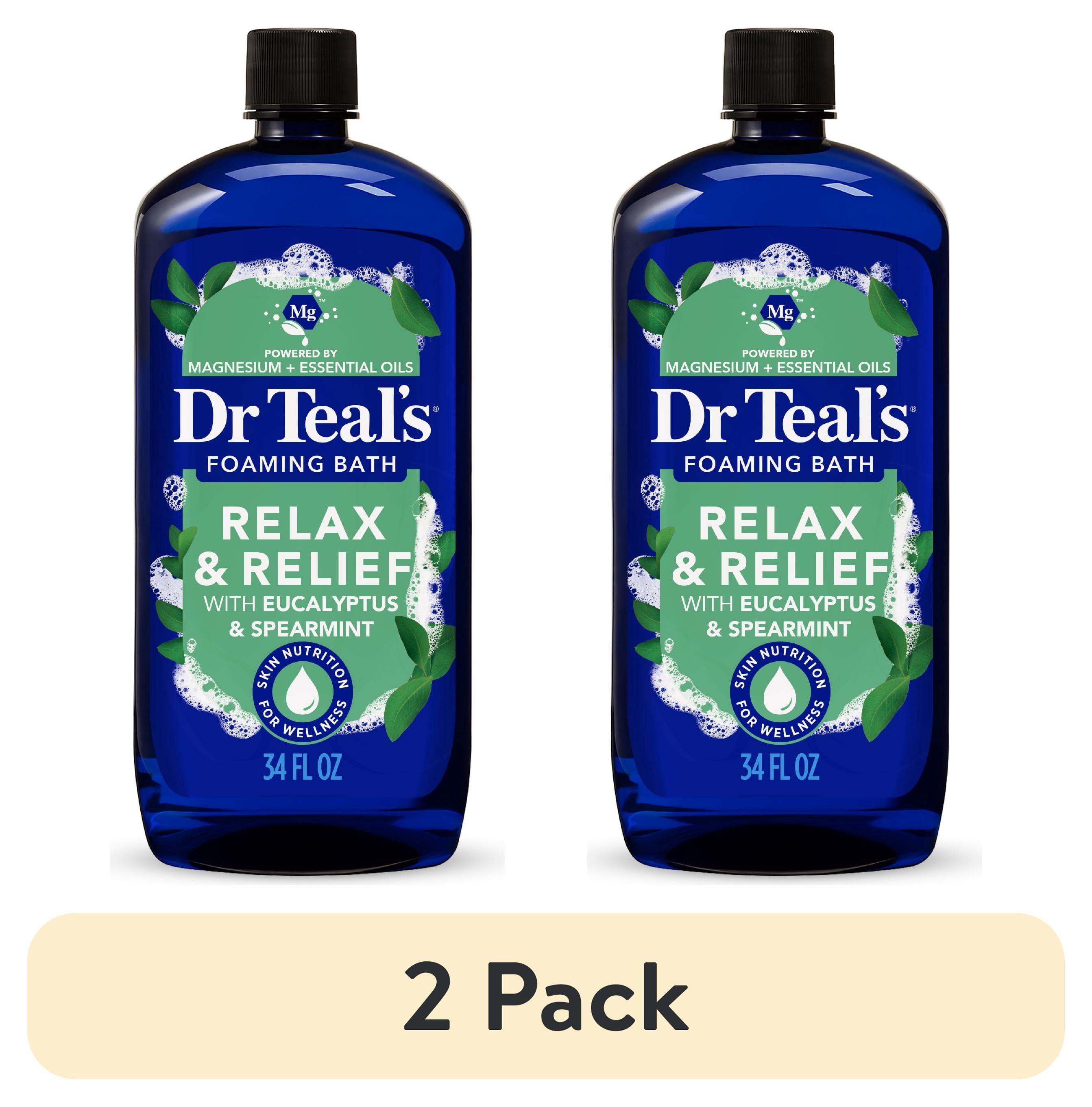 (2 pack) Dr Teal's Relax & Relief Foaming Bath with Pure Epsom Salt, Eucalyptus & Spearmint Essential Oils, 34 fl oz