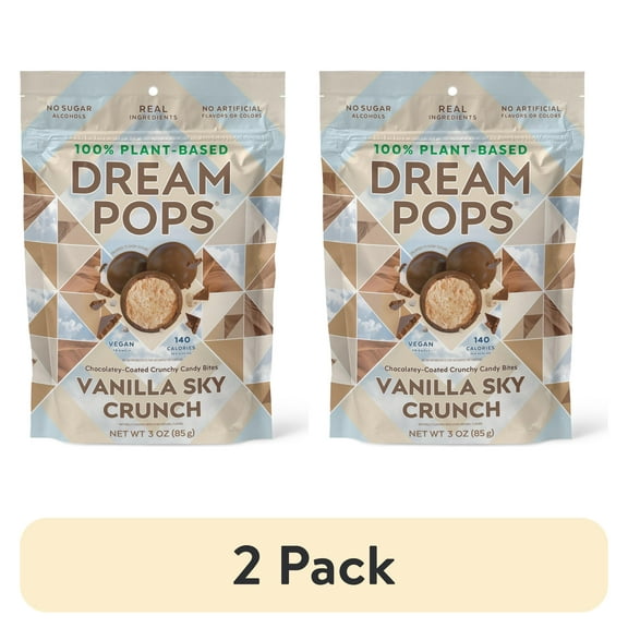 (2 pack) Dream Pops Plant-Based Chocolate Bites, Vanilla Sky Crunch