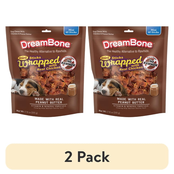 (2 pack) DreamBone Mini Sticks Wrapped with Real Chicken, Rawhide Free Chews for Dogs, 40 Count