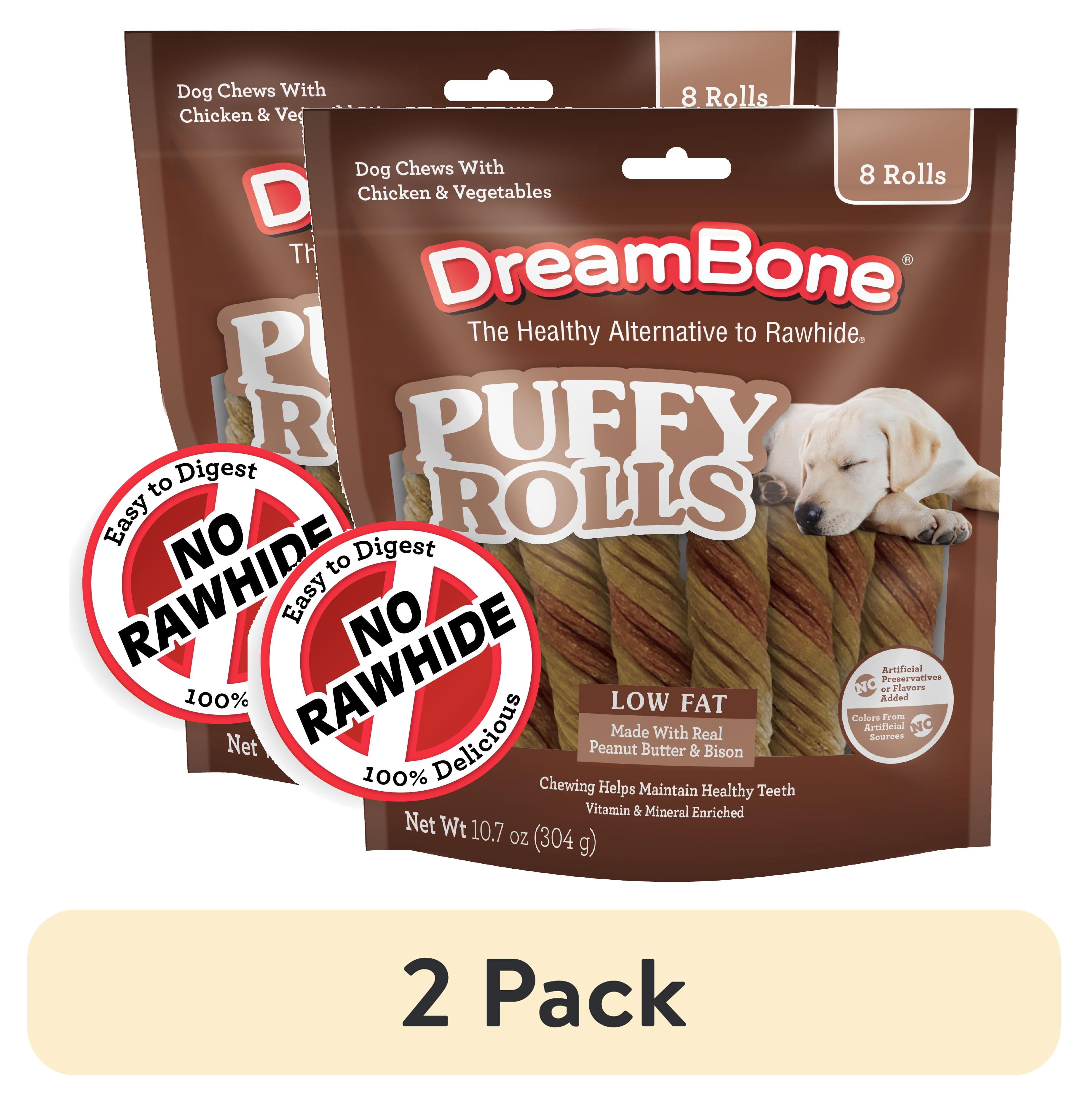 (2 pack) DreamBone Puffy Rolls Chews for Dogs, Treat Your Dog to Easy-to-Digest Rawhide-Free Chews Made with Real Peanut Butter and Bison, 8 Count