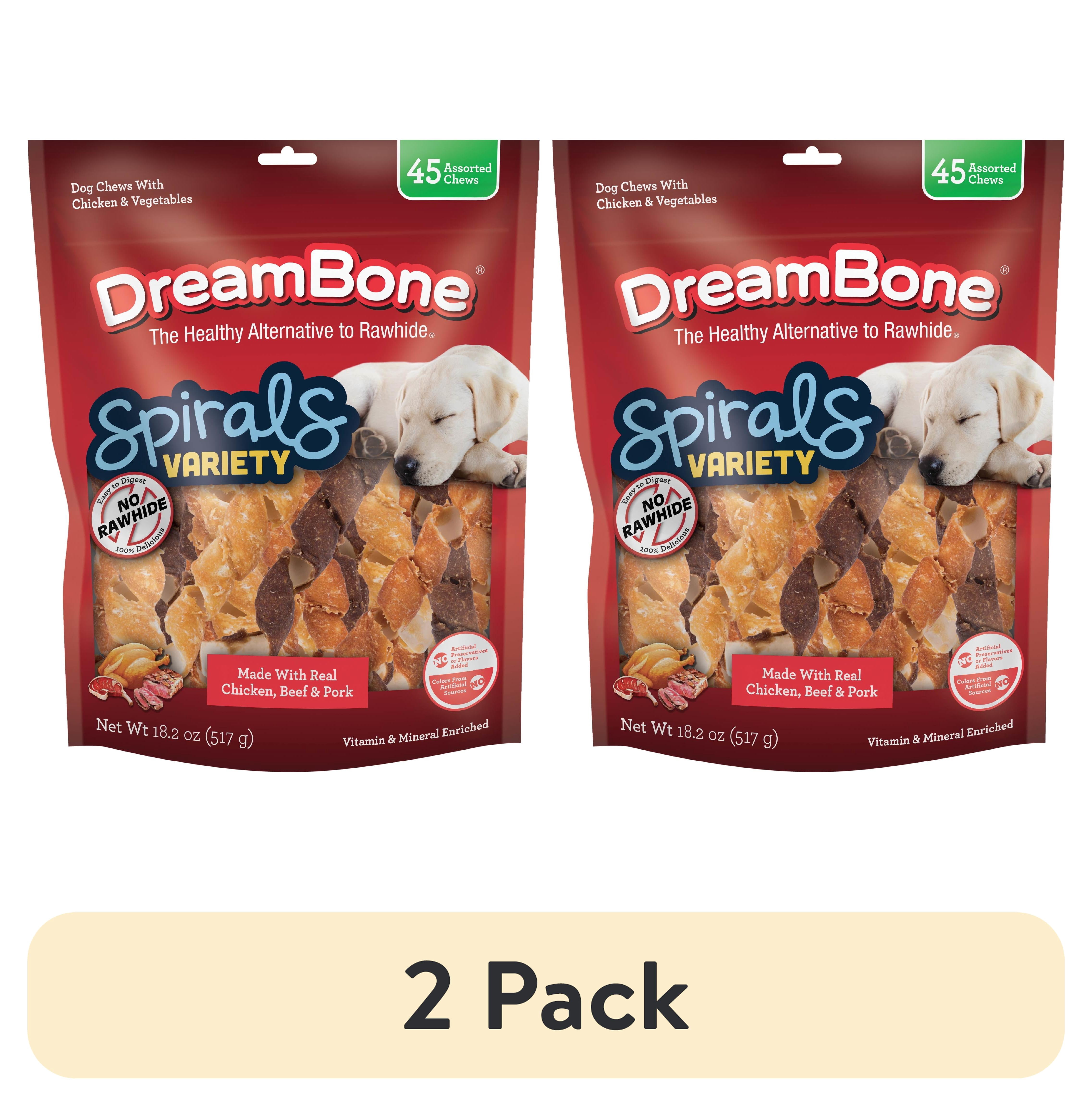 (2 pack) DreamBone Spirals Variety Pack Rawhide-Free Chews for Dogs, Chicken, Beef or Pork, 45 Count