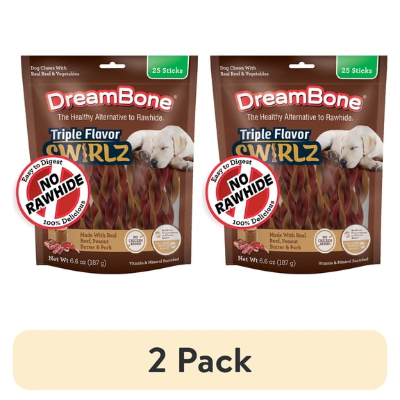 (2 pack) DreamBone Triple Flavor Swirlz with No Chicken Added, Rawhide-Free Dog Chews, 25 Count
