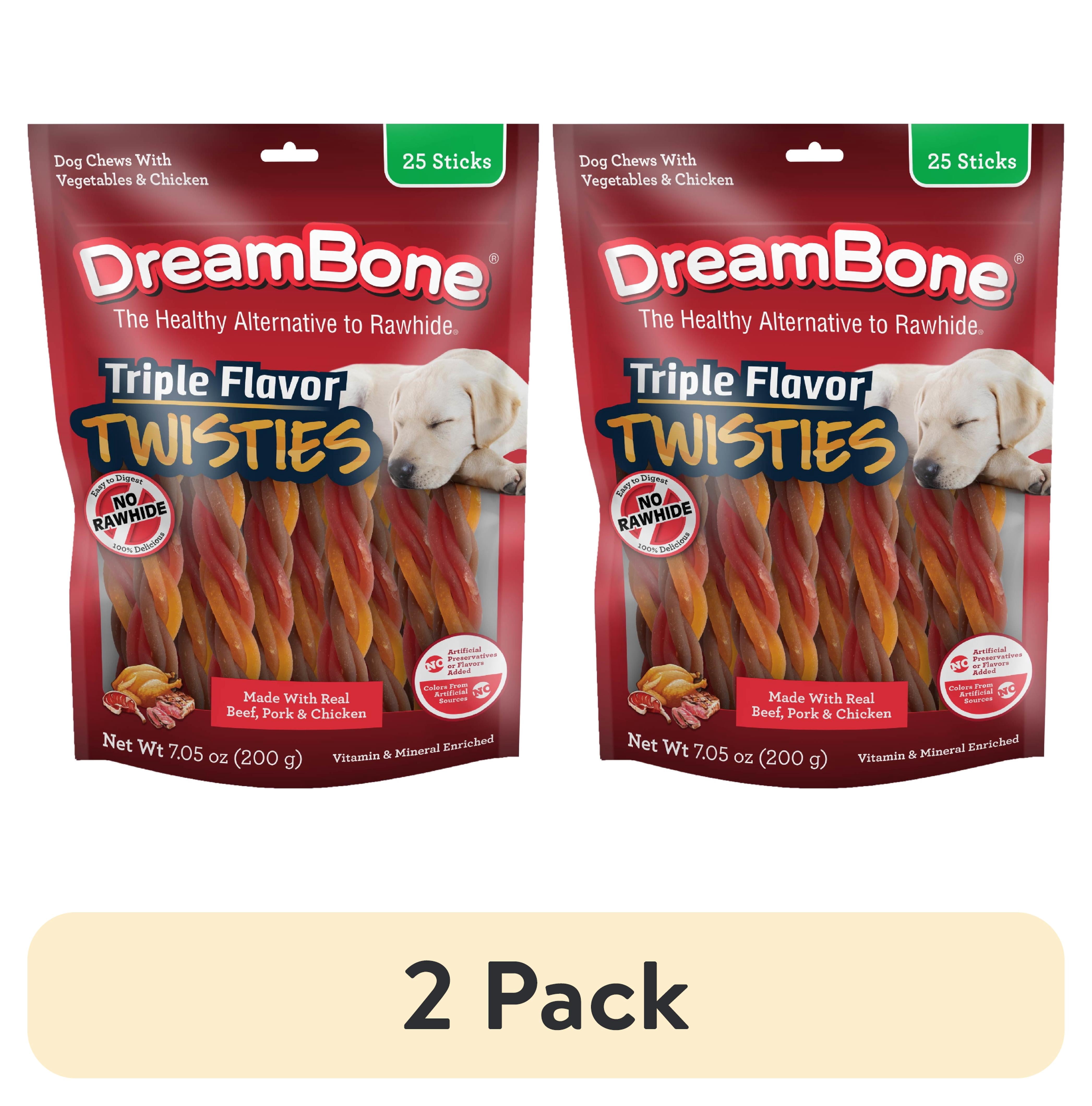 (2 pack) DreamBone Triple Flavor Twisties with Beef, Pork and Chicken, Rawhide-Free Chews for Dogs, 25 Count