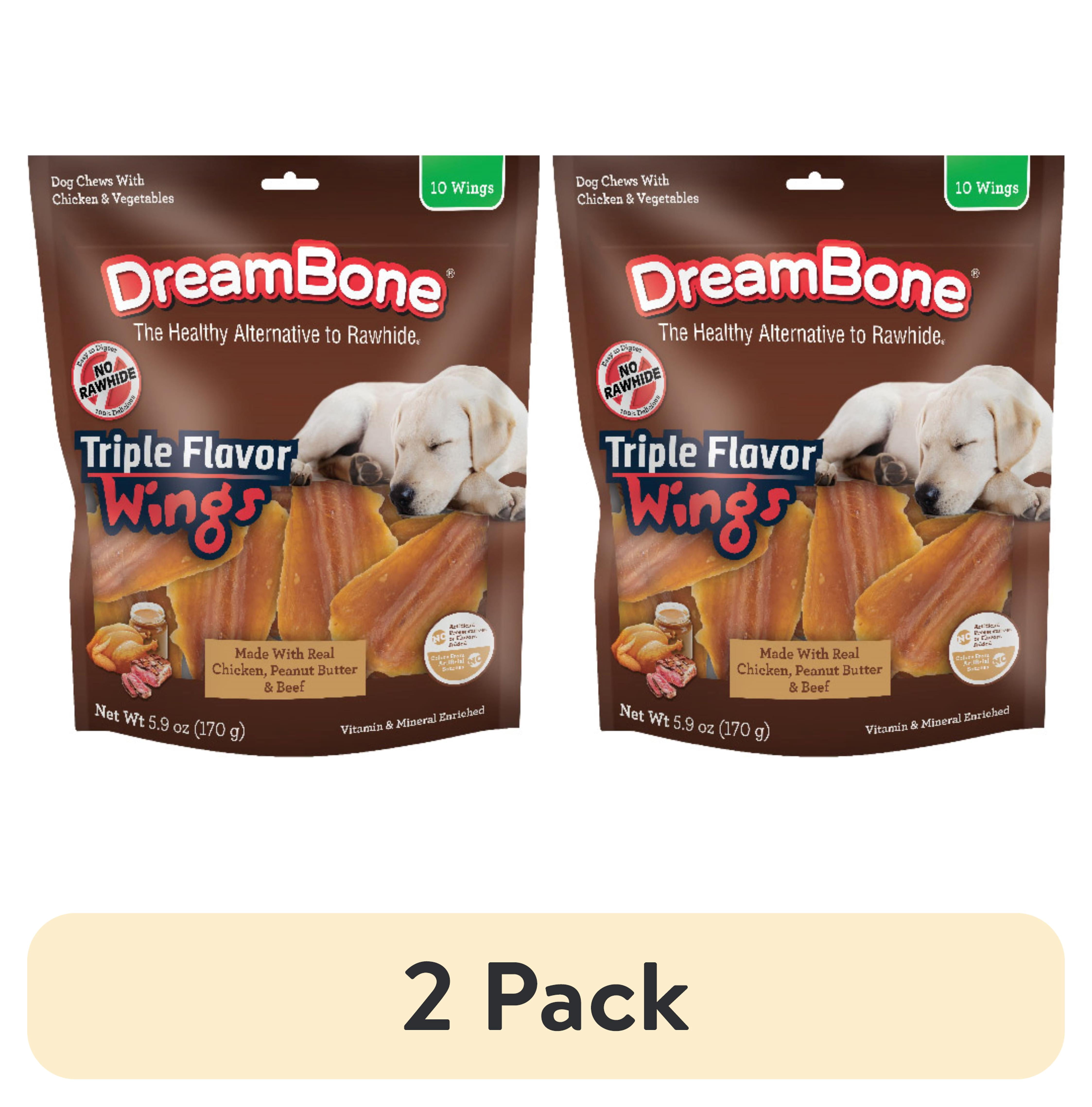 (2 pack) DreamBone Triple Flavor Wings Rawhide-Free Chews for Dogs, Made with Real Peanut Butter, 10 Count
