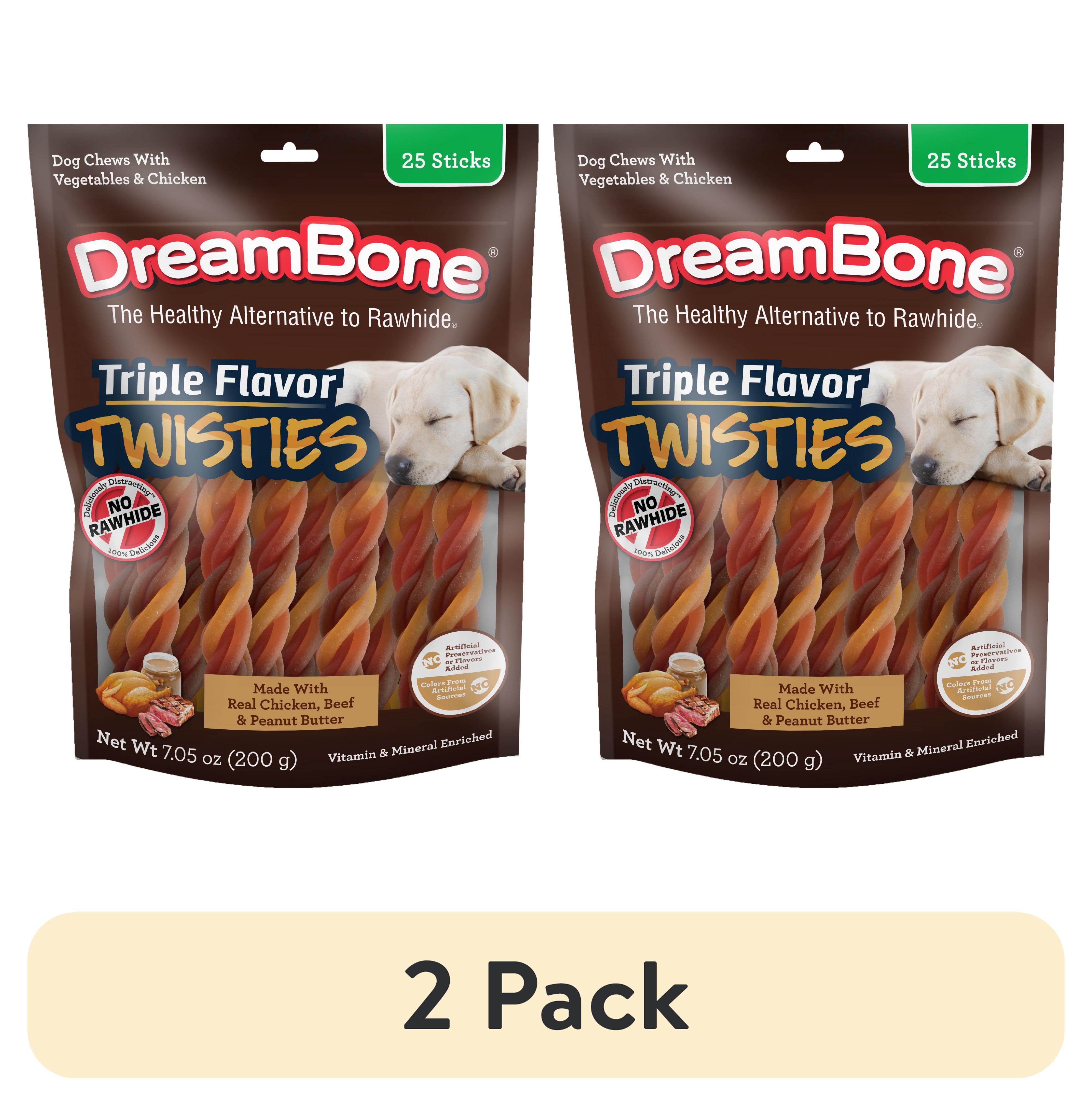 (2 pack) Dreambone Triple Flavor Twisties Sticks, Rawhide-Free Dog Chews with Real Peanut Butter, 25 Count