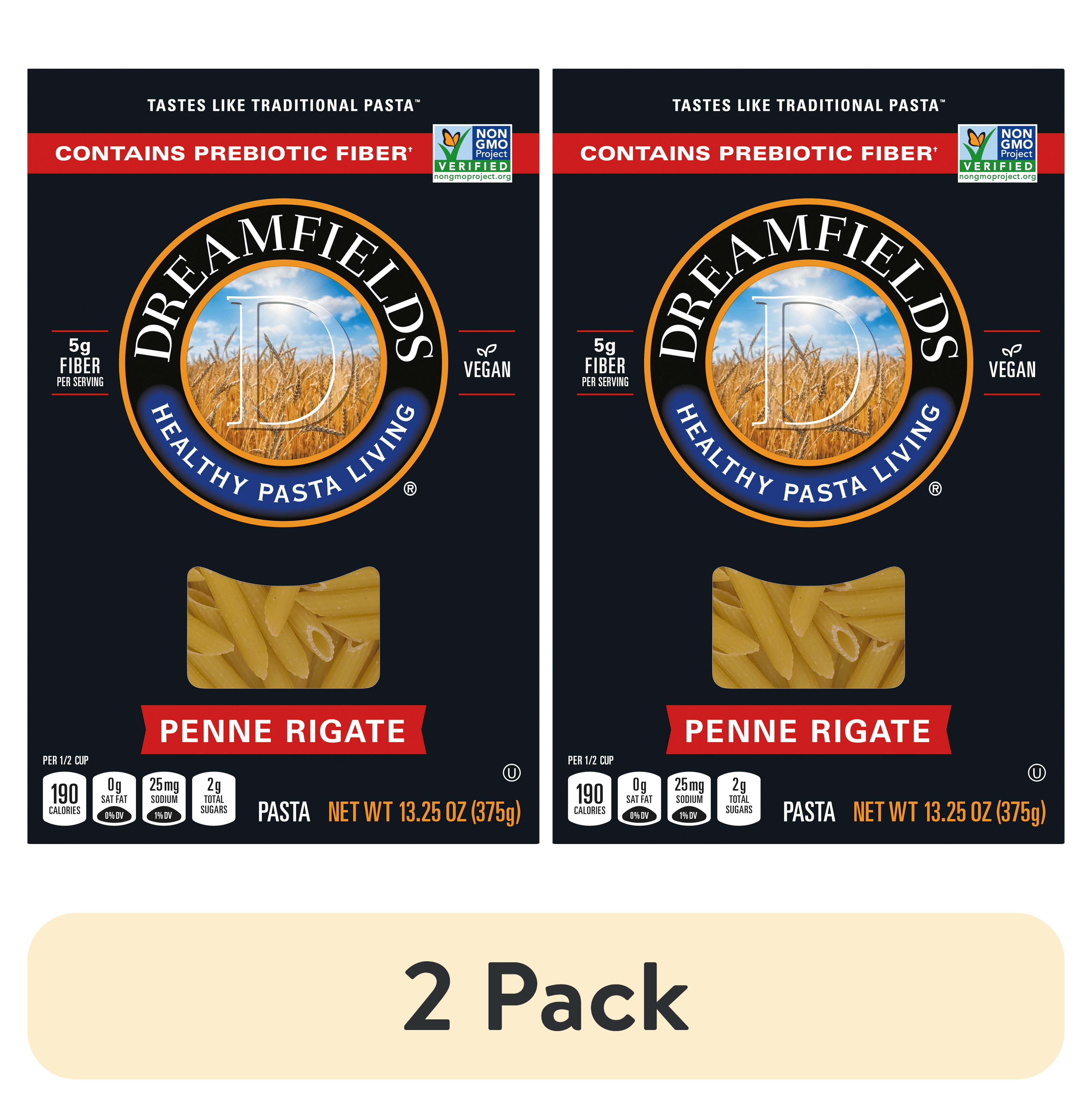 (2 pack) Dreamfields Penne Rigate Pasta, Vegan with 5g Fiber, 13.25 oz, (Shelf Stable)