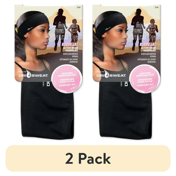 (2 pack) Dri Sweat Edge Women's Headband Black