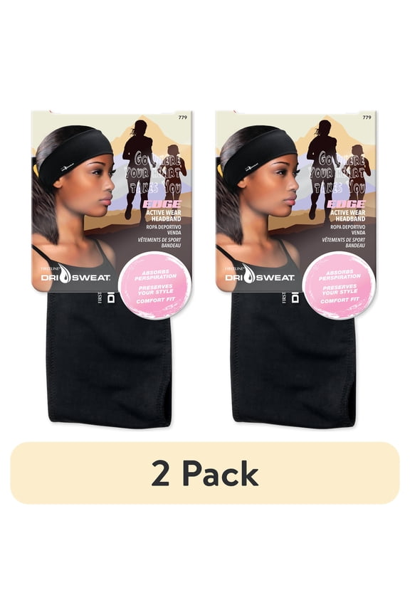 (2 pack) Dri Sweat Edge Women's Headband Black