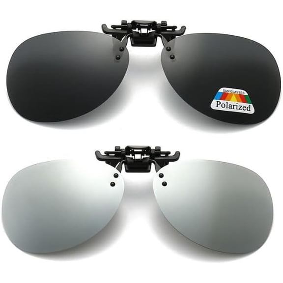 2 pack Driving Glasses Polarized Clip On Sunglasses Rimless Flip Up Anti Glare With box