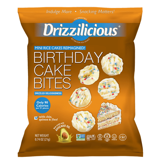 2 pack Drizzilicious Birthday Cake Mini Rice Cake Gluten Free Bites, 0.74 oz