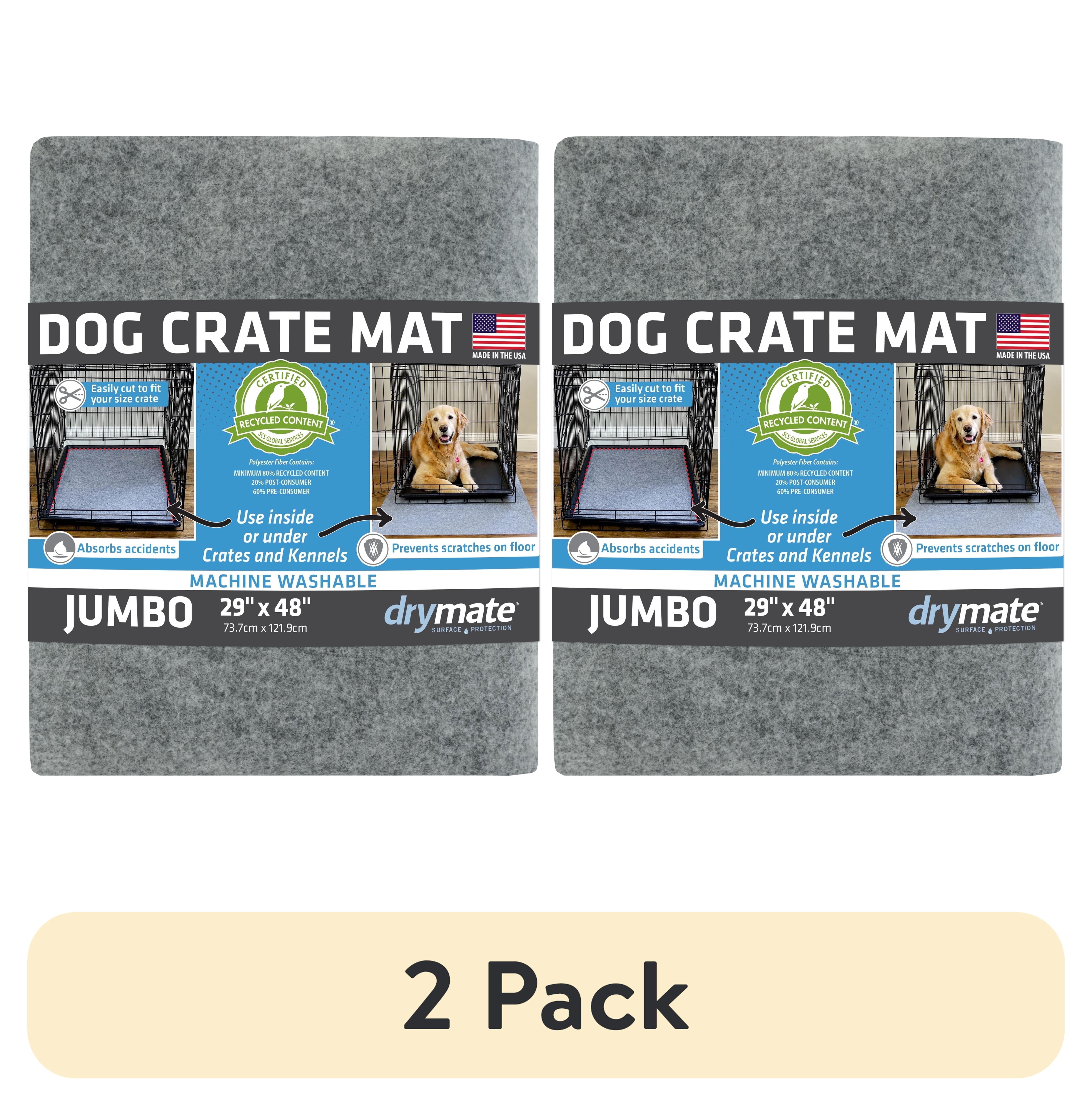 (2 pack) (2 pack) Drymate Dog Crate Mat Liner, Absorbent, Waterproof, Non-Slip, Machine Washable, Use Under Pet Cage to Protect Floors, Customizable, Light Grey, 48" x 29"