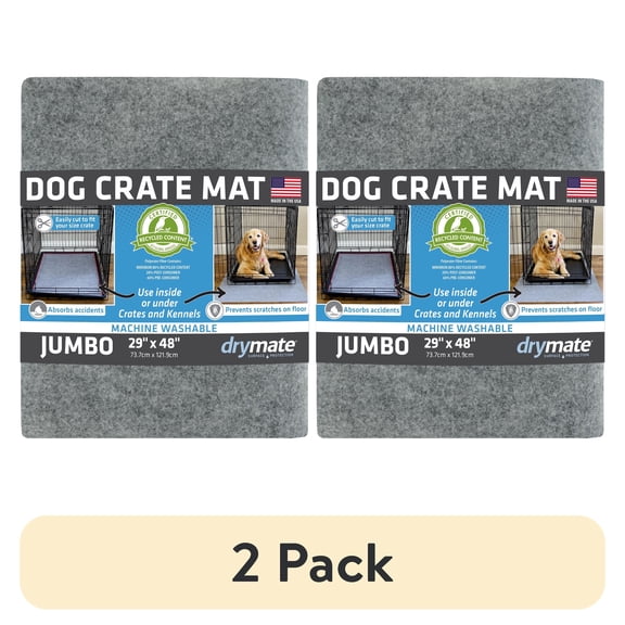 (2 pack) Drymate Dog Crate Mat Liner, Absorbent, Waterproof, Non-Slip, Machine Washable, Use Under Pet Cage to Protect Floors, Customizable, Light Grey, 48" x 29"
