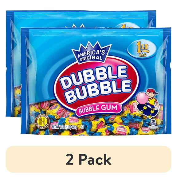 (2 pack) Dubble Bubble Chunk Bubble Gum, Classic Original Flavor, 16 oz Bag, Kosher and Allergen-Free
