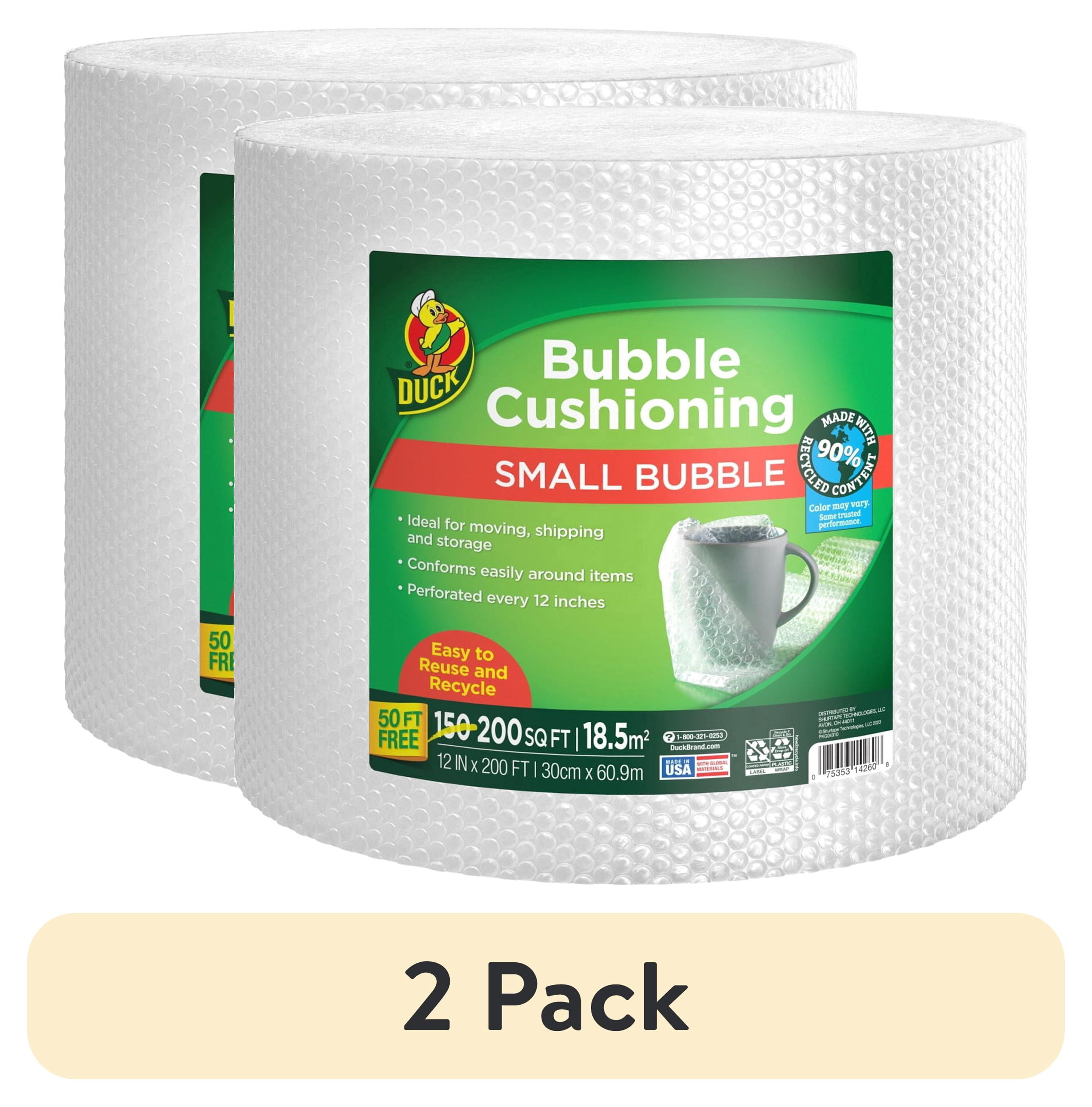 (2 pack) Duck 90% Recycled Content Small 1/8" Bubble Cushioning Wrap, 12" x 200'