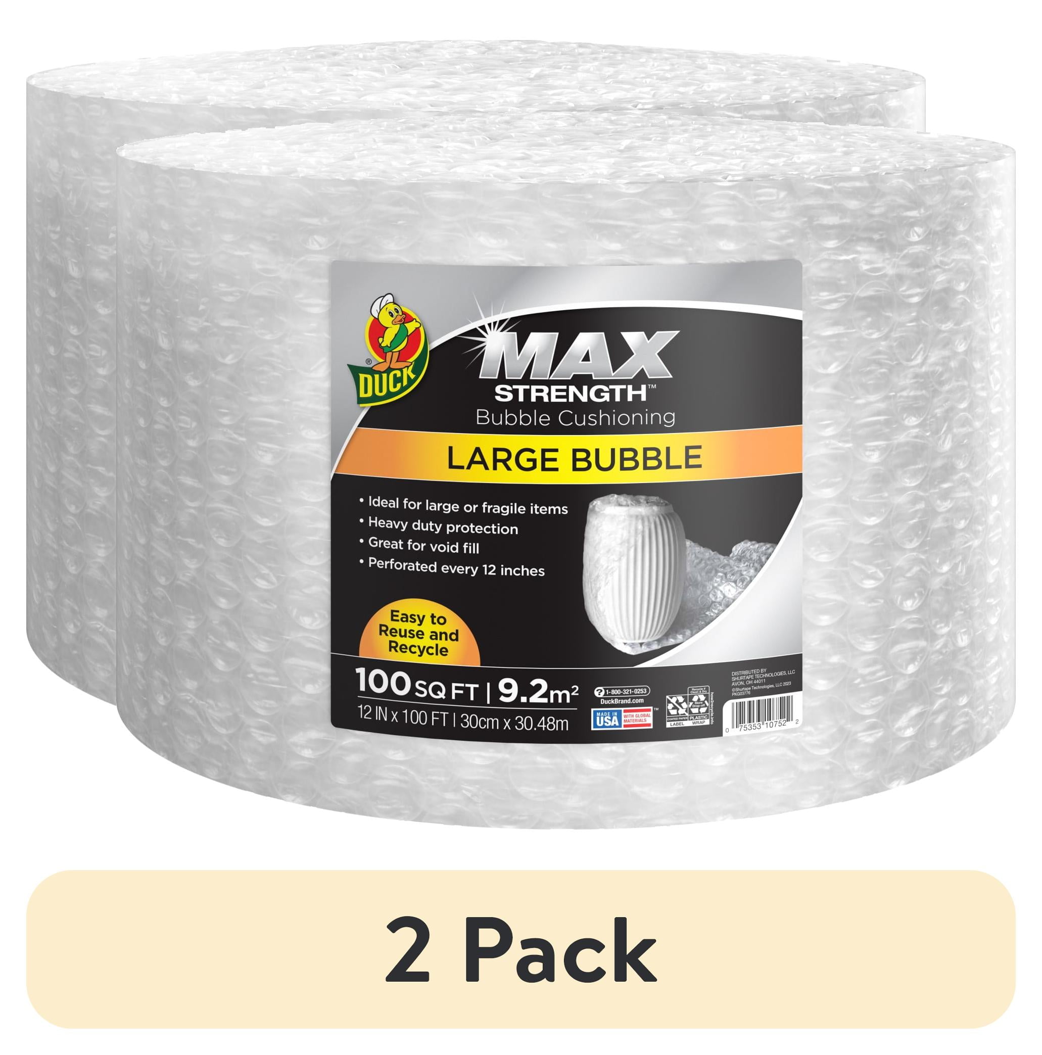 (2 pack) Duck Max Strength Large 5/16" Bubble Cushioning Wrap, 12" x 100'