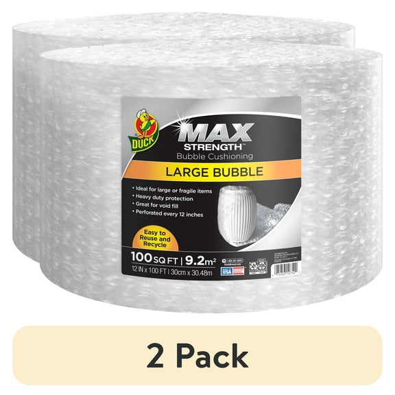 (2 pack) Duck Brand 12 in. x 100 ft. Clear Large Bubble Wrap Cushioning