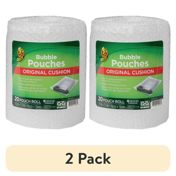 (2 pack) Duck Brand 1/8" Bubble Pouches on a Roll, 7.5 in. x 7.5 in.