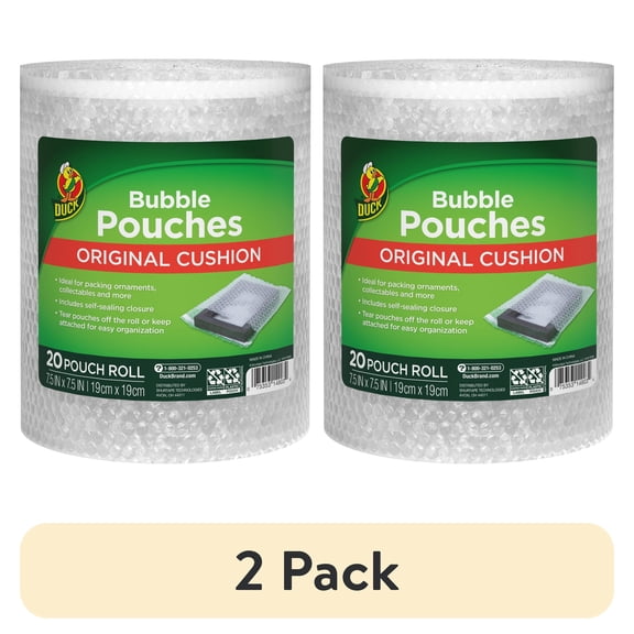 (2 pack) Duck Brand 1/8" Bubble Pouches on a Roll, 7.5 in. x 7.5 in.
