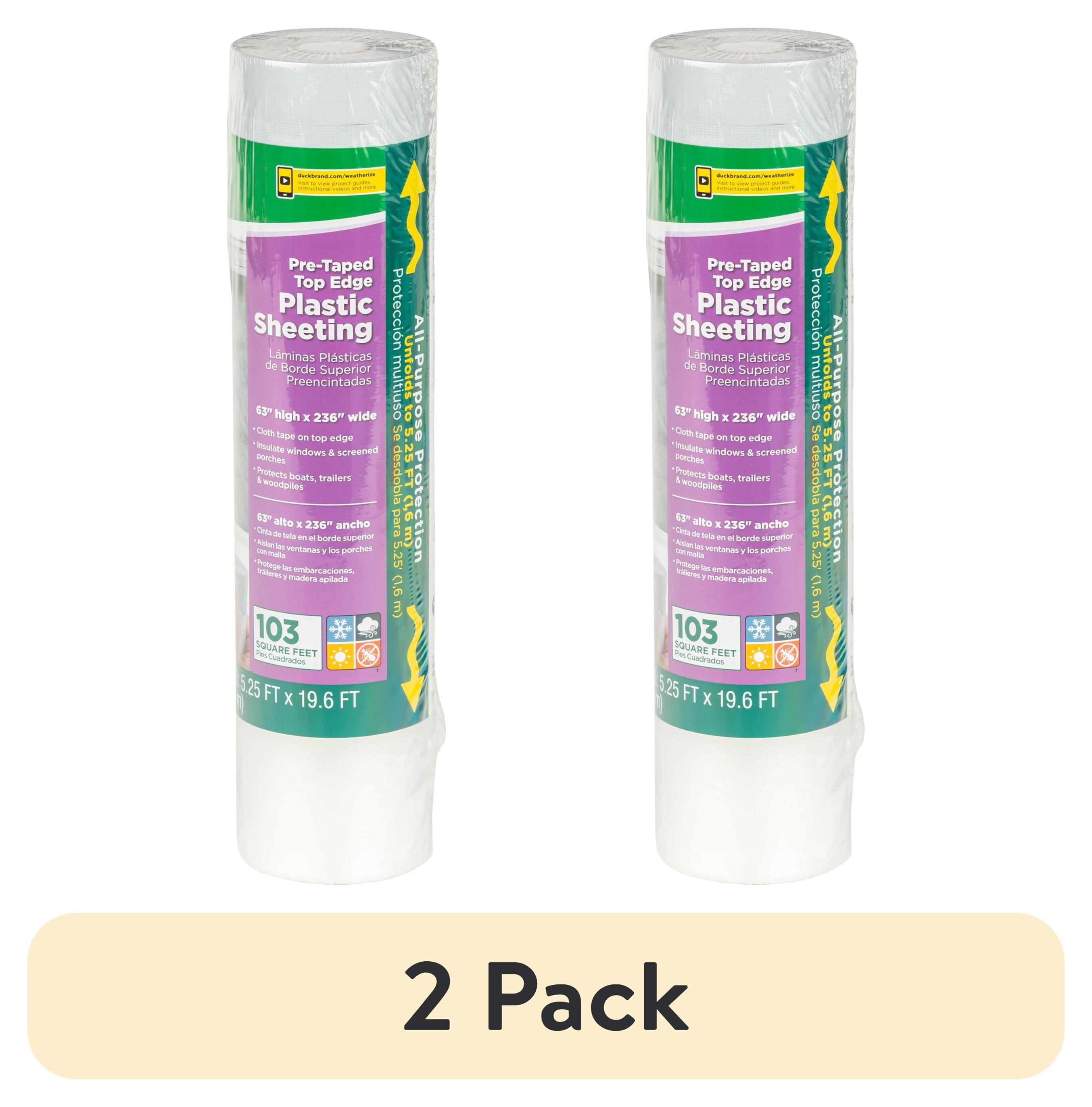 (2 pack) Duck Brand, 63 Inch X 236 Inch Clear Plastic Sheeting, Pre-Taped Top Edge