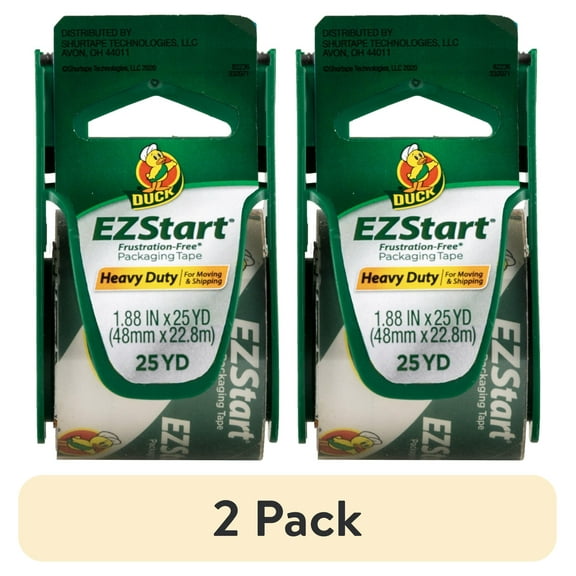 (2 pack) Duck Brand EZ Start Packing Tape with Dispenser, 1.88 in x 25 yd, Clear, 1 Roll
