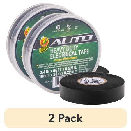 (2 pack) Duck Brand Heavy Duty Black Auto Electrical Tape, .75 in. x 66 ft. x 8.5 mil