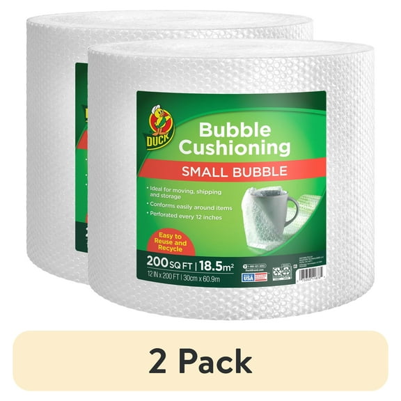 (2 pack) Duck Brand Small Bubble Cushioning Wrap, 12 in x 200 ft, Clear, 288287