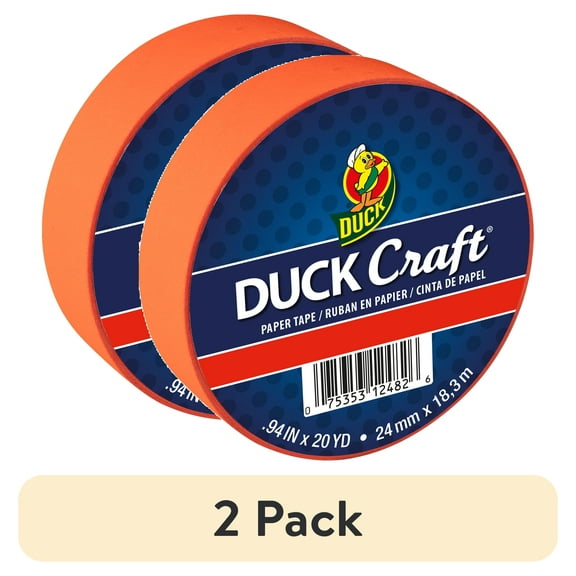 (2 pack) Duck Craft Paper Tapes - Neon Red-Orange, 20 Yards
