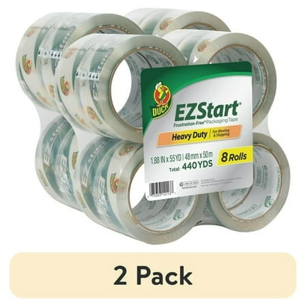 (2 pack) Duck EZ Start Clear Packaging Tape, 1.88 in. x 55 yd., 8 Rolls