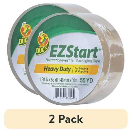 (2 pack) Duck EZ Start Packaging Tape, 1.88 in. x 55 yd., Tan