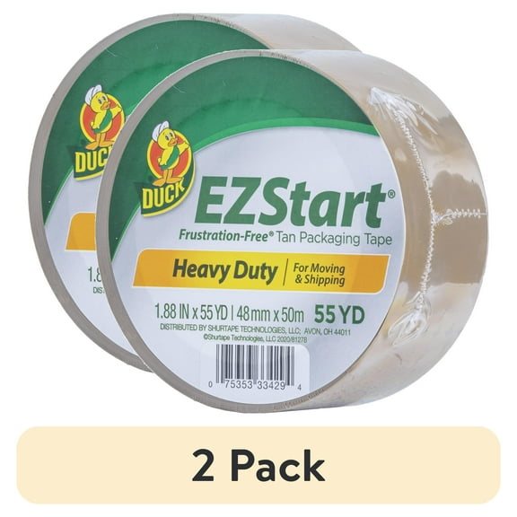 (2 pack) Duck EZ Start Packaging Tape, 1.88 in. x 55 yd., Tan