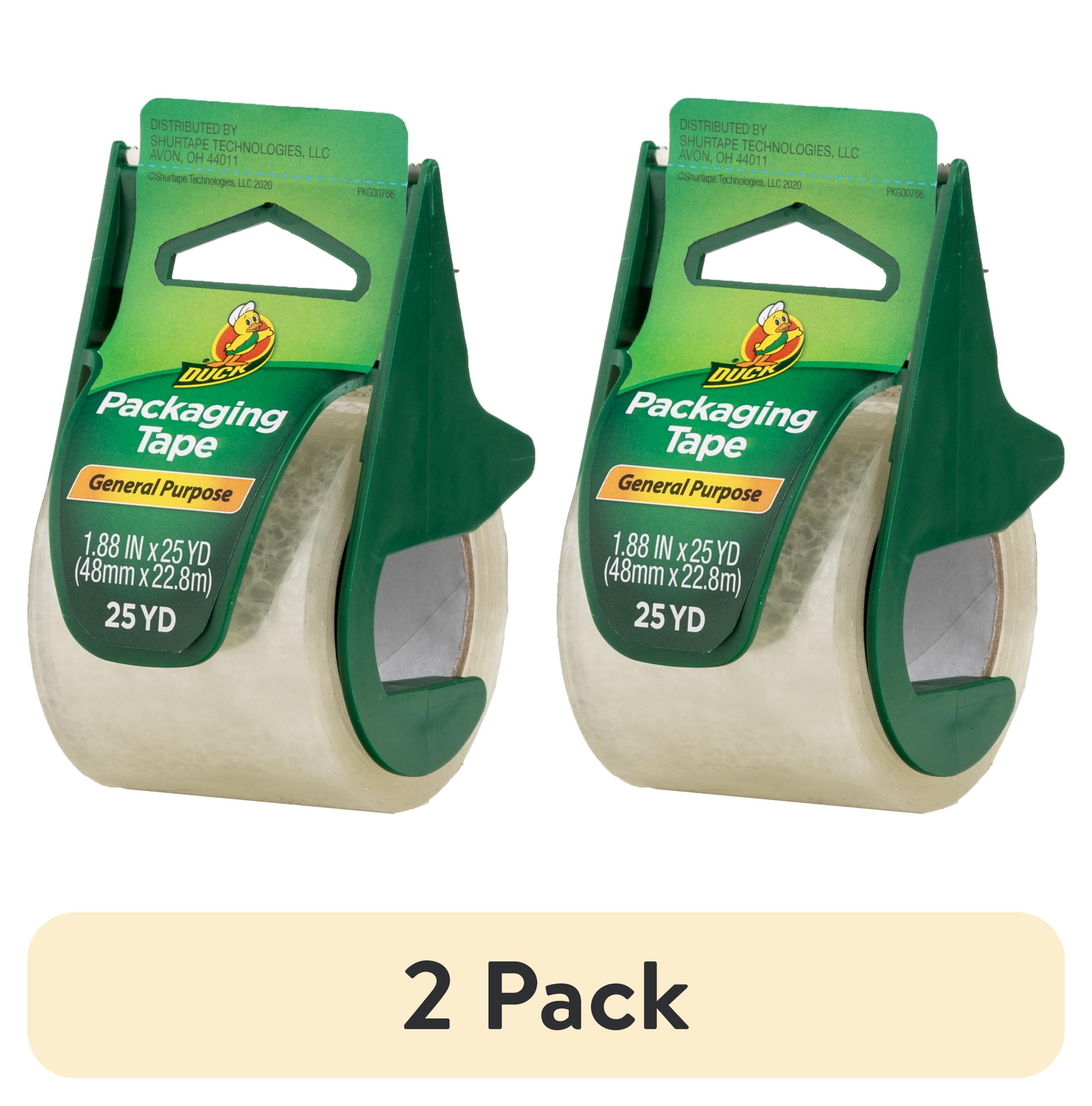 (2 pack) Duck General Purpose Packaging Tape with Manual Tape Dispenser, 1.88 in x 25 yd, Clear, 1 Roll