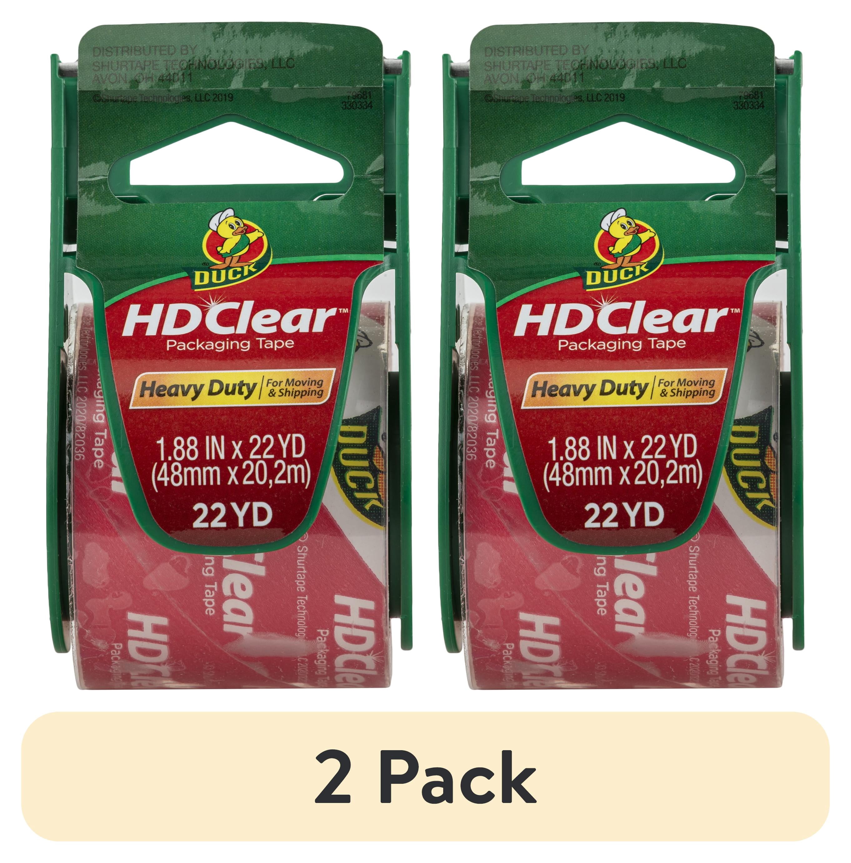 (2 pack) Duck HD Clear Heavy Duty Packing Tape with Dispenser, 1.88 in x 22.2 yd, Clear, 1 Roll