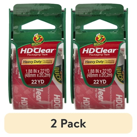 (2 pack) Duck HD Clear Heavy Duty Packing Tape with Dispenser, 1.88 in x 22.2 yd, Clear, 1 Roll